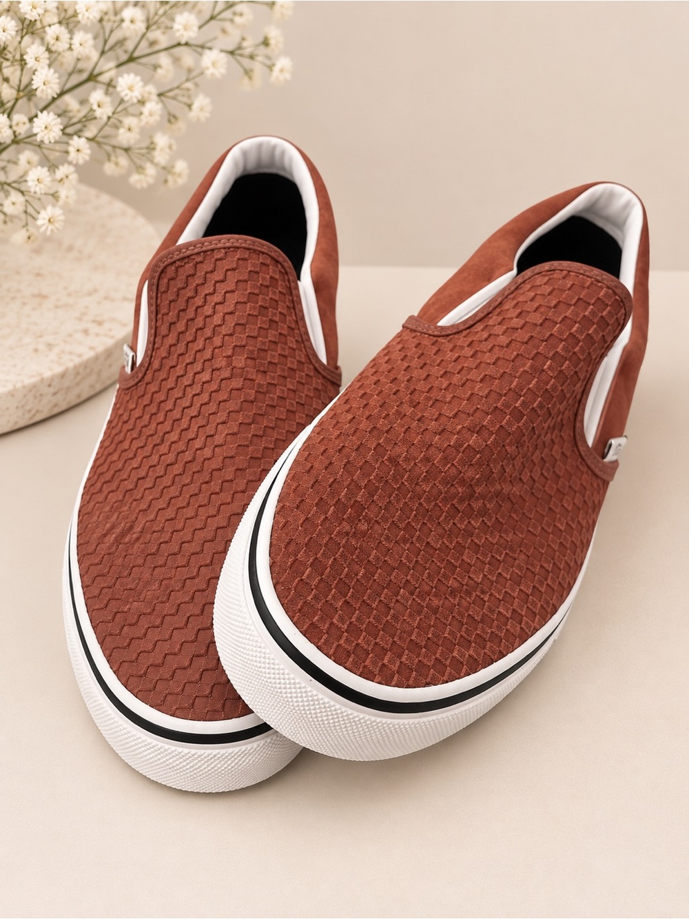 Vans Brown Woven Slip-On Sneakers